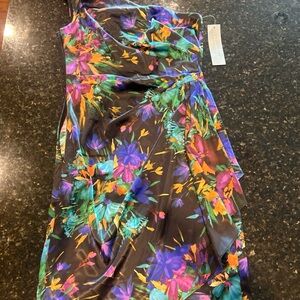 London Times One Shoulder Floral Dress - Black, Purple, Green, Orange